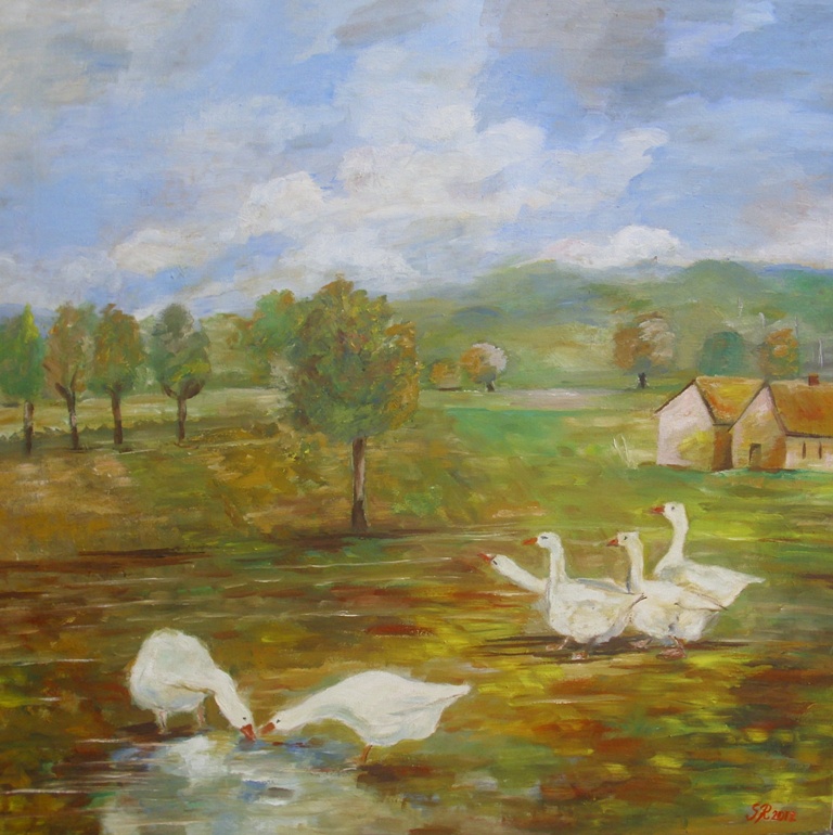 Guske, ulje na platnu, 60×60 cm, Rideg Slavica, 20060 dinara