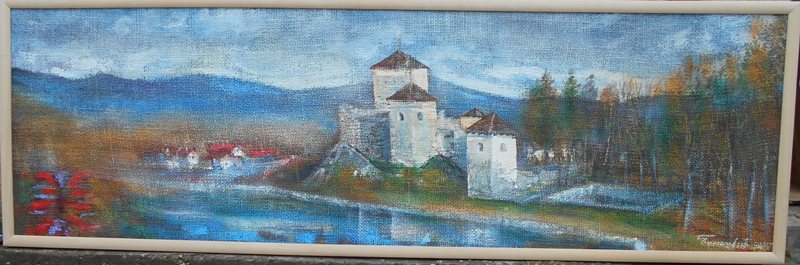 Manastir 1, ulje na juti kasiranoj na lesonitu, 43×145 cm, akademski sl. Goran Bankovic, sertifikat, 47200 dinara