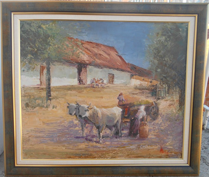 Seoska idila, ulje na platnu, bez 50×60 cm, sa ramom 62×72 cm, Putic Petar, 70800 dinara