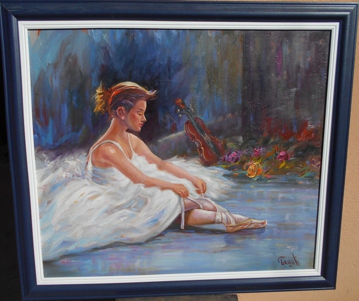 Balerina na podu, ulje na platnu, sa 71×81 cm, bez 60×70 cm, Miomir Badzic, 33040 dinara