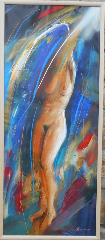 Zenski akt, ulje na platnu, 120×50 cm, akademski sl. Goran Bankovic, sertifikat, 35400 dinara