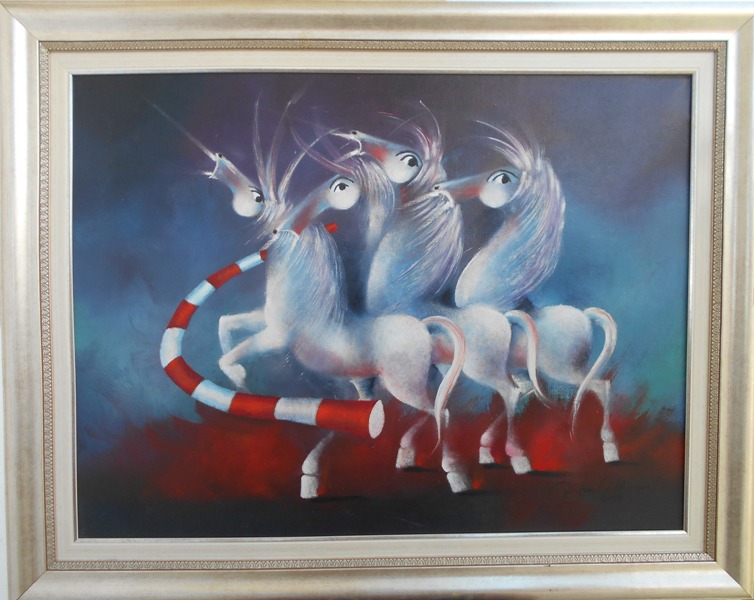 Plava cetvorka II, Janos Mesaros, ulje na platnu, sa 77×97 cm, bez 60×80 cm, 2017, sertifikat, 247800 dinara