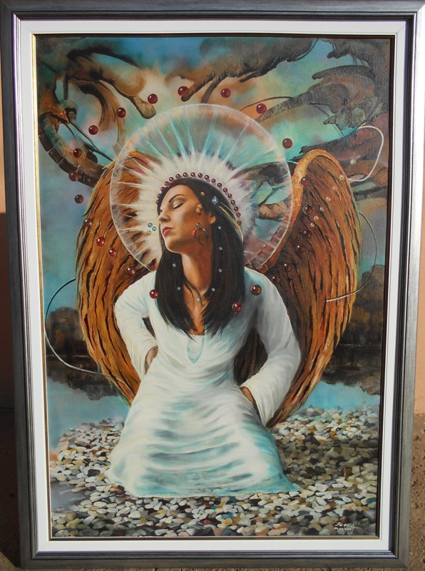 Andjeo, ulje na platnu, sa 101×72 cm, bez 91×61 cm, uramljena, Dejan Deki Milivojevic, 82600 dinara