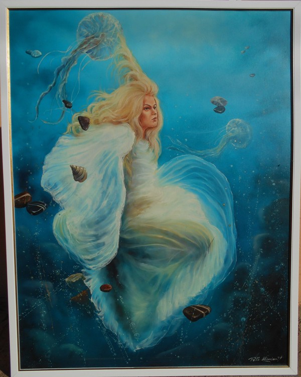 Plavi andjeo, ulje na platnu, sa 121×94 cm, bez 117×90 cm, uramljena, Dejan Deki Milivojevic, 106200 dinara