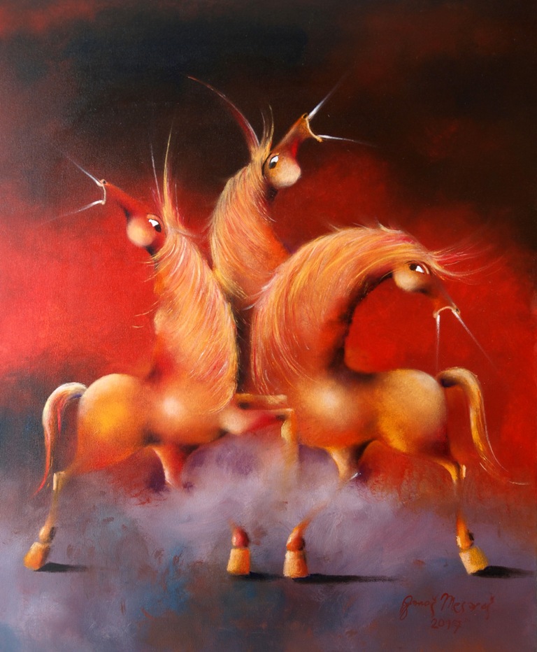 Trojka, ulje na platnu, Janos Mesaros, sertifikat, 100×80 cm, 2017, 354000 dinara