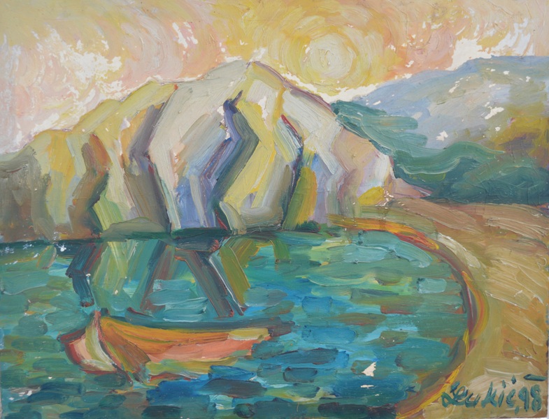 Letnji pejsaz II, ulje na platnu, 63×79 cm, 1998. , slikar Milan Lukic, sertifikat, ima ispucale boje, 11800 dinara