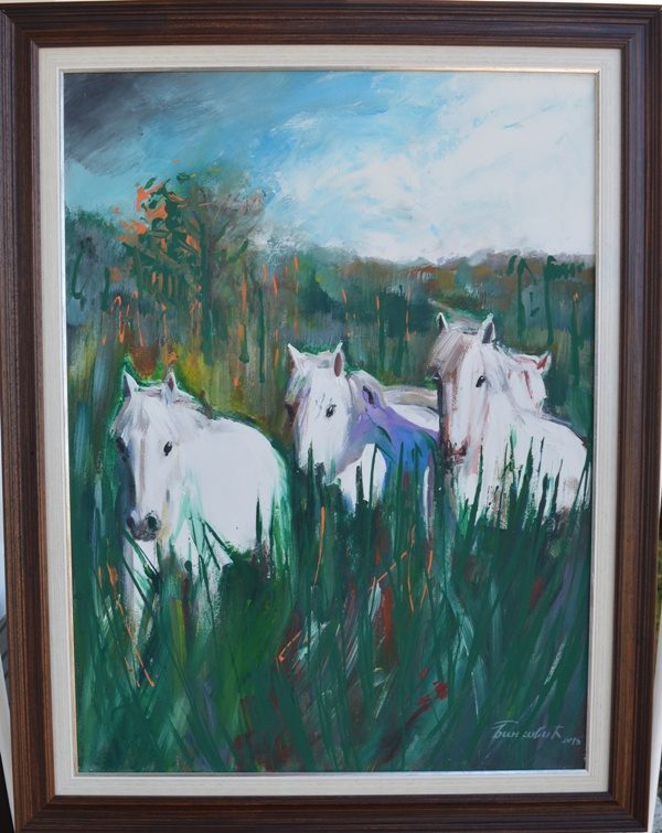 Kroz travu, akademski sl. Goran Bankovic, ulje na platnu, sa 94×74 cm,  bez 80×60 cm, sertifikat, 27140 dinara