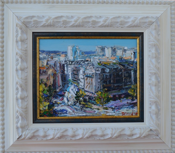 Beograd 4, Đorđe Stanić, ulje na lesonitu, lux ram, sa 38×43 cm, bez 19×25 cm, sertifikat, 10620 dinara