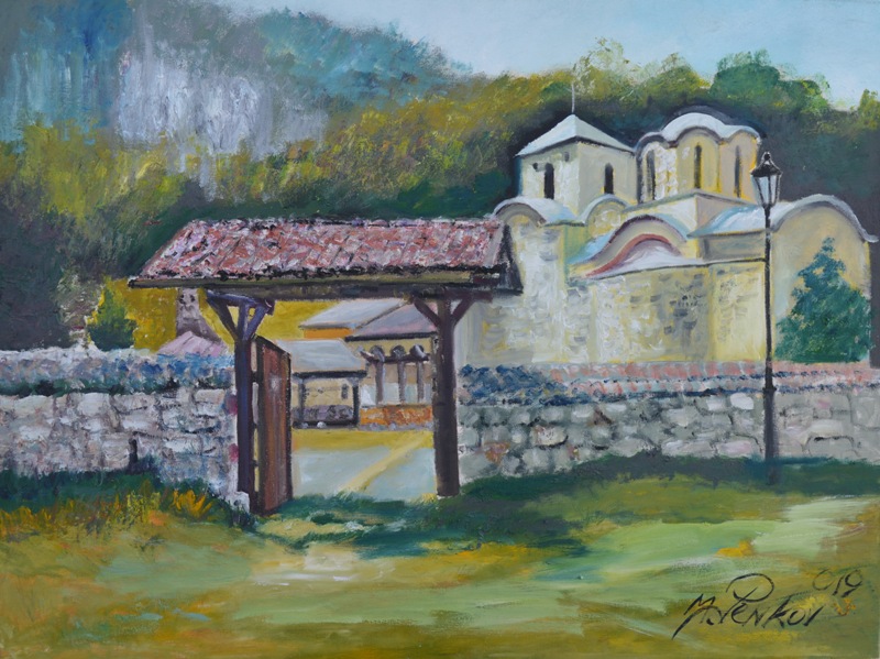 Manastir Poganovo, ulje na platnu, 60×80 cm, akademski slikar M. Penkov, sertifikat, 35400 dinara