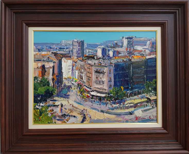 Beograd 8, Đorđe Stanić, ulje na lesonitu, lux ram, sa 47×57 cm, bez 30×40 cm, sertifikat, 16520 dinara