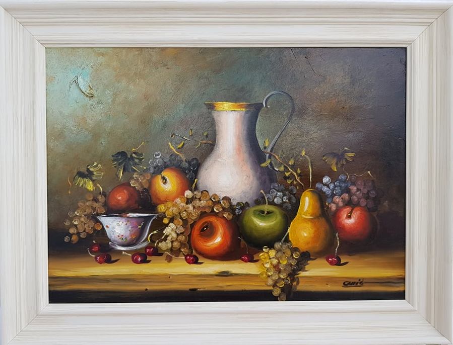 Mrtva priroda velika 2, ulje na platnu, sertifikat, sa 63×83 cm, bez 70x50cm, Dragan Canić, 35400 dinara