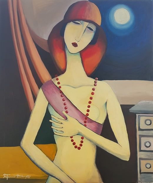 Dama i mesec, Dusko Trifunovic, 120×100 cm, ulje na platnu, sertifikat, 129800 dinara