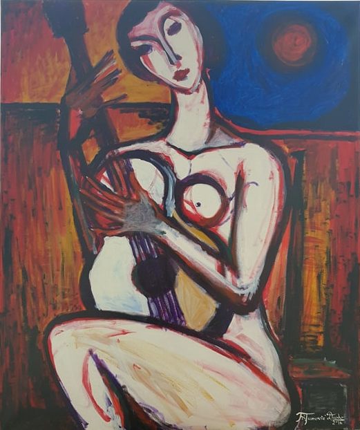 Devojka sa gitarom 2, Dusko Trifunovic, 120×100 cm, ulje na platnu, sertifikat, 129800 dinara