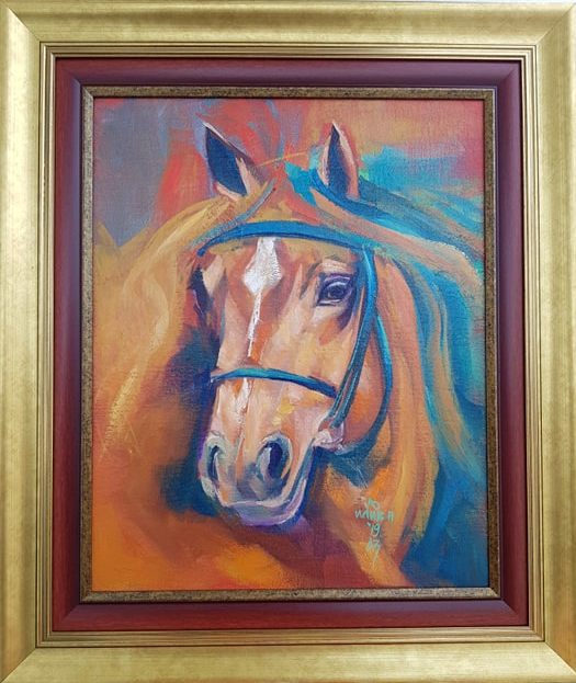Glava konja 2, ulje na platnu, Ljiljana Ilić Petrović AZ, sa 63X54 cm, bez 47X38 cm, sertifikat, 17700 dinara