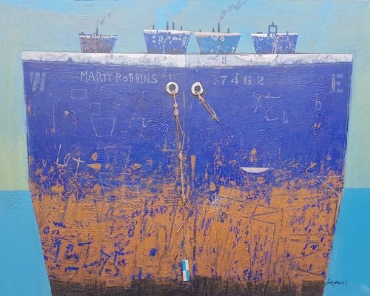 Super tanker Marty Robbins, Aleksandar Cvetkovic, 80×100 cm, kombinovana tehnika na platnu, 2019., sertifikat, 413000 dinara