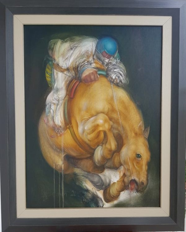 Jahač, Miomir Mišo Vemić, ulje na platnu, sa 101×81 cm, bez 80×60 cm, lux ram, sertifikat, 118000 dinara