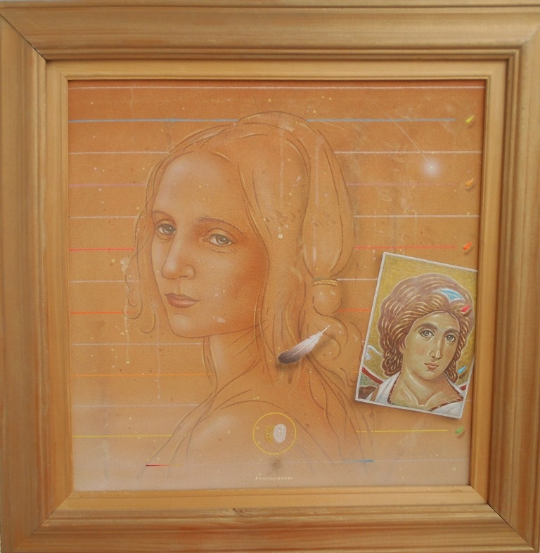Secanje na andjela, Bozidar Damjanovski, akril-glina na platnu, sa 53×53 cm, bez 40×40 cm, 1992, sertifikat, 106200 dinara