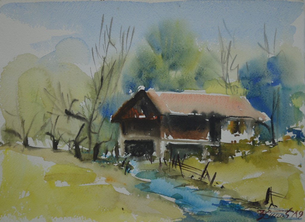 Vodenica, Đorđe Stanić, akvarel na papiru, 28×38 cm, sertifikat, 7080 dinara