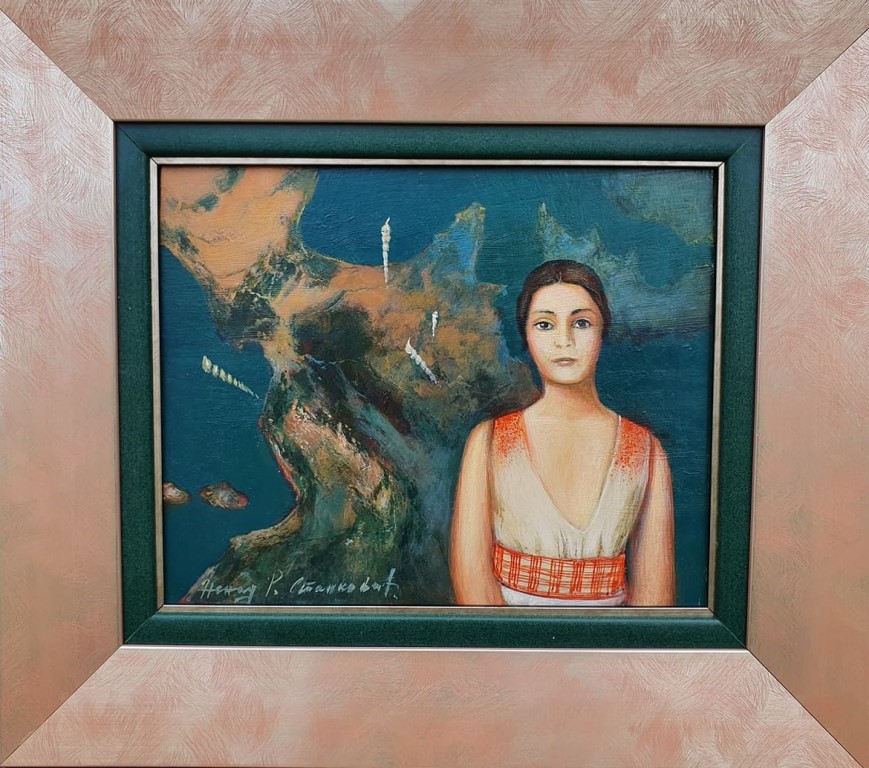 Pred mapom, prof. FLU Nenad Stankovic, akril ulje na lesonitu, sa 39×45 cm, bez 24×30 cm, sertifikat, 29500 dinara