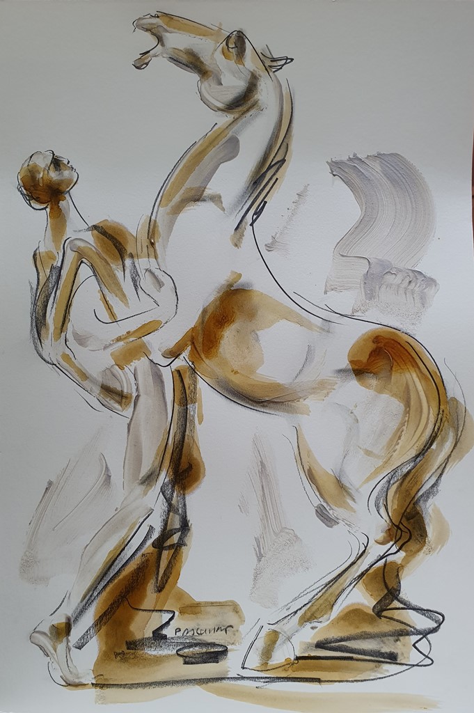 Ljubimac, kombinovana ulje i crtez na papiru, 50×35 cm, akademski Dušan Rajšić, sertifikat, 9440 dinara