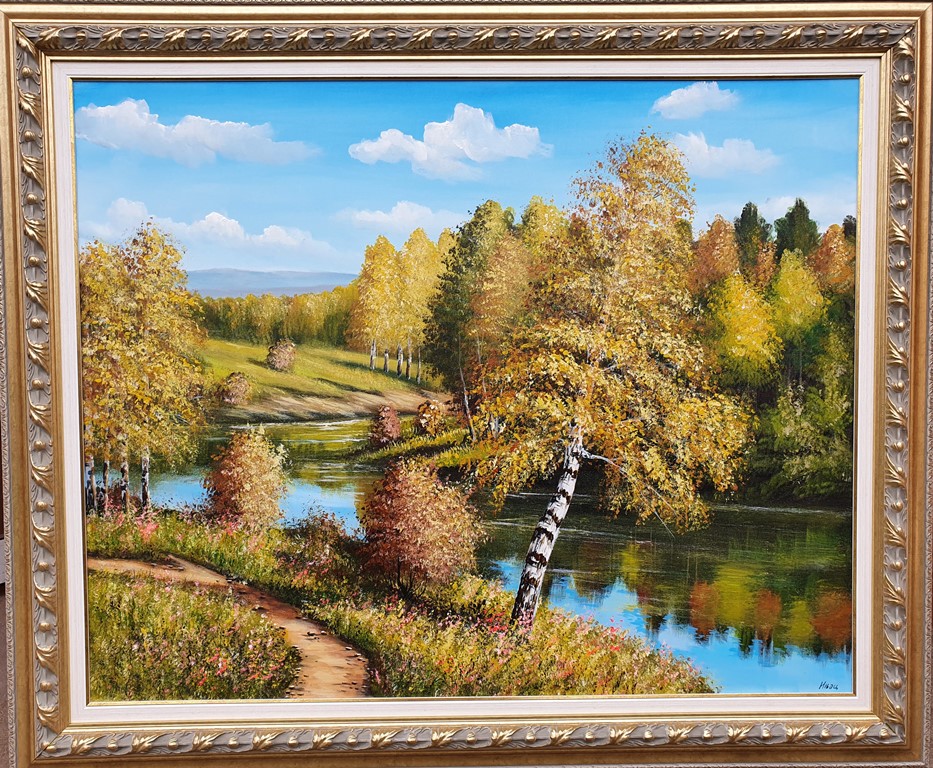 Jesen, Aleksandar Injac, ulje na platnu, luks uramljena, sa 100×120 cm, bez 80×100 cm, sertifikat, 64900 dinara