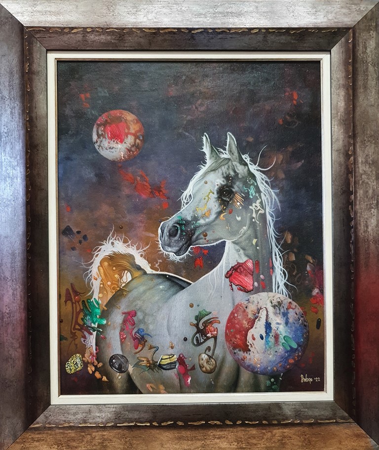 O duhu, Dragan Ilić Di Vogo, sa ramom 67×57 cm, bez 50×40 cm, akril ulje na platnu, 2022., sertifikat, 153400 dinara