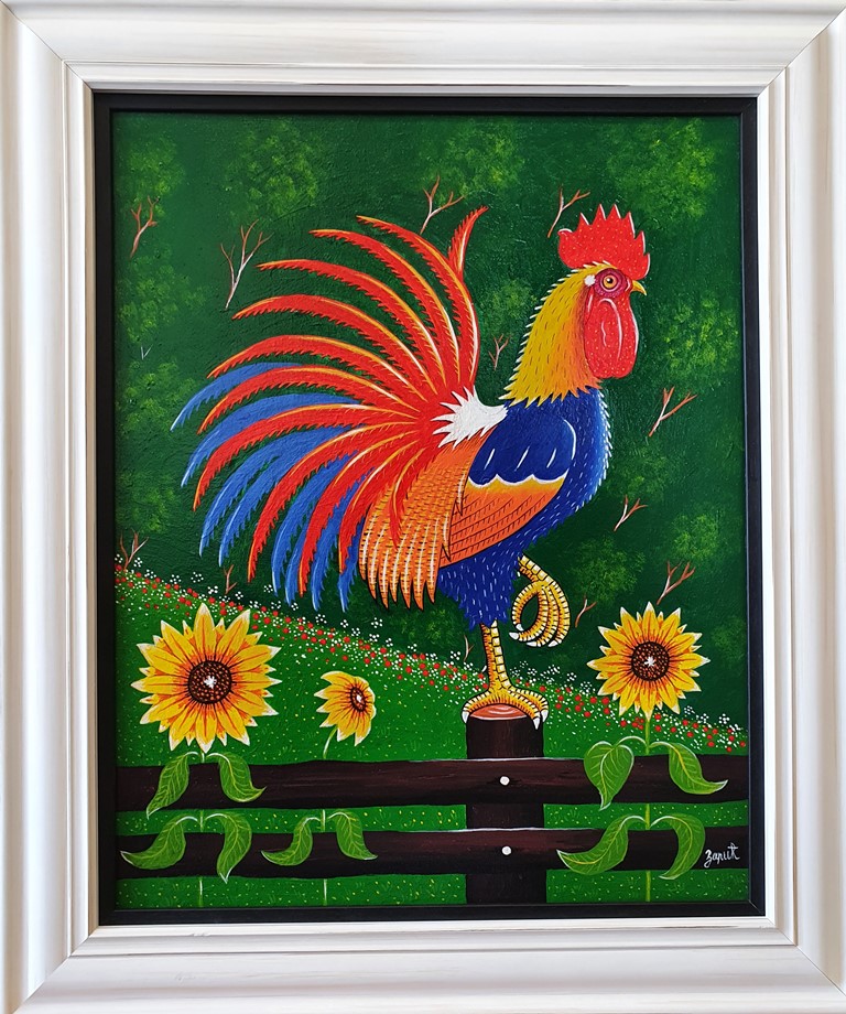 Petao 3, ulje na platnu, sa 53×63 cm, bez 40×50 cm, uramljena, Zoran Zarić, sertifikat, 31270 dinara