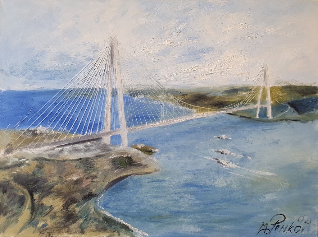 Bosfor, ulje na platnu, 60×80 cm, akademski slikar M. Penkov, sertifikat, 35400 dinara