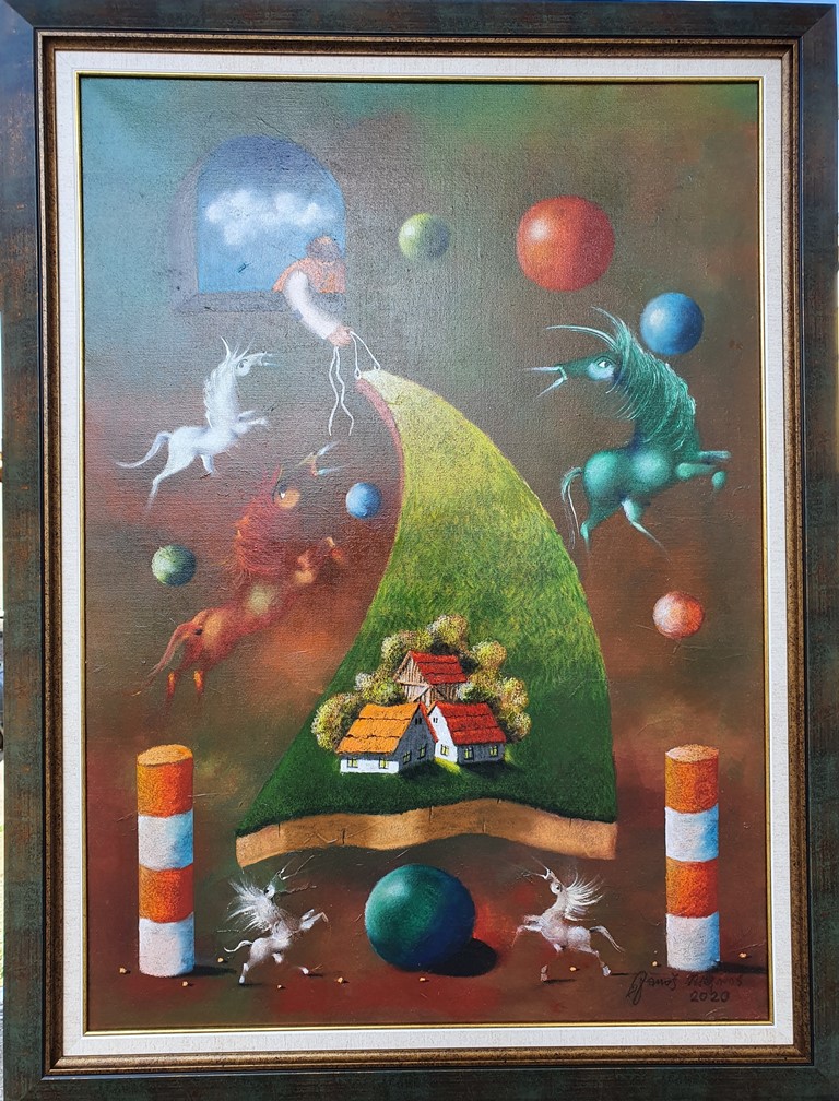 Opstanak, Janoš Mesaroš, ulje na platnu, sa 105×80 cm, bez 90×65 cm, sertifikat, lux ram, 2020., 295000 dinara