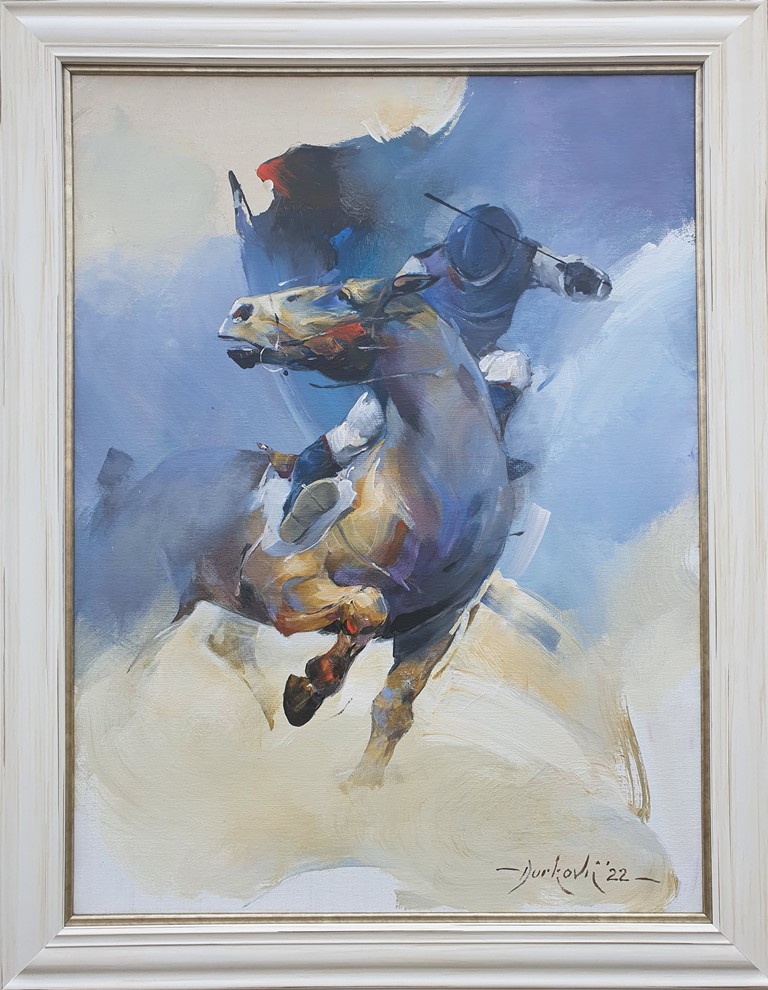 Nemirni konj II, akril ulje na platnu od jute, akademski Braca Djurkovic, sa 93×73 cm, bez 80×60 cm, sertifikat, 2022., 177000 dinara