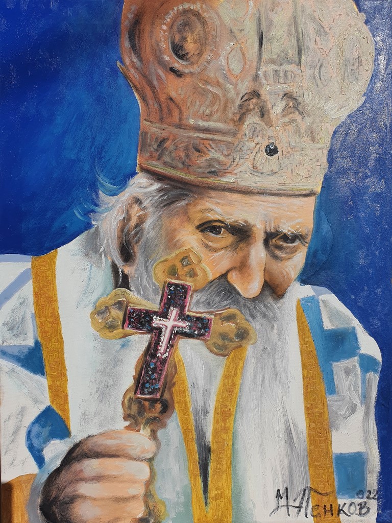 Patrijarh Pavle 1, ulje na platnu, 80×60 cm, akademski slikar M. Penkov, sertifikat, 35400 dinara