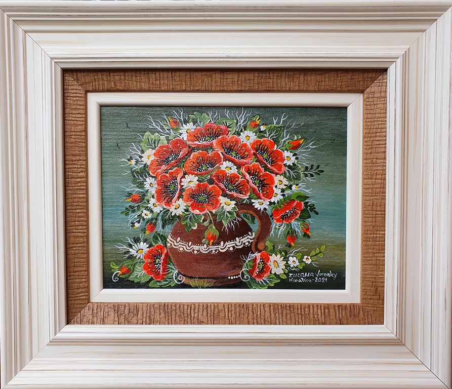 Crvene bulke, Zuzana Vereski, Naiva Kovačica, ulje na platnu kaširano lesonit, sa 28×33 cm, bez 15×20 cm, sertifikat, 27140 dinara