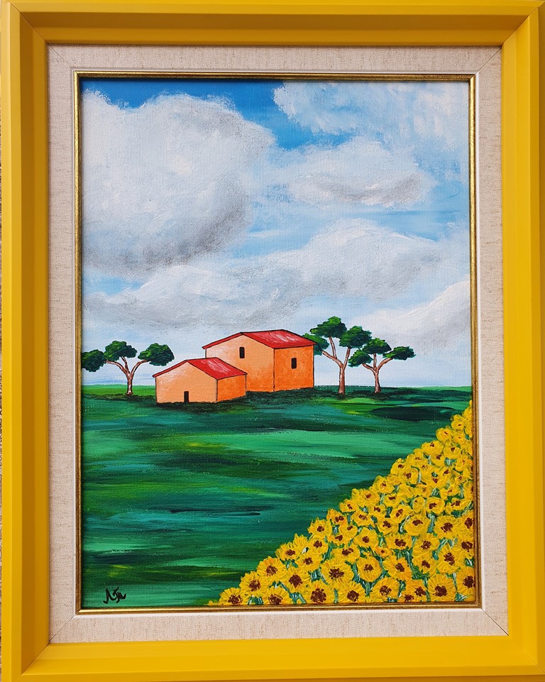 Pejzaž,akril na platnu, sa 41×51 cm, bez 30×40 cm, Tijana L. , sertifikat, 7080 dinara