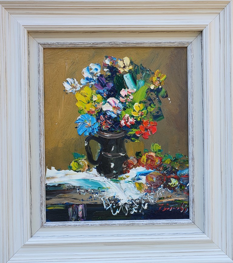Cveće 3, Đorđe Stanić, ulje na lesonitu, sa 43×38 cm, bez 30×25 cm, sertifikat, 15340 dinara