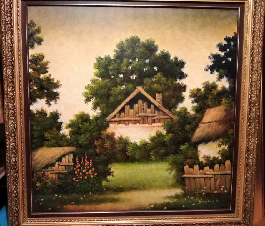 Salaš, Sava Stojkov, sa 120×120 cm, bez 100×100 cm. ulje na platnu, sertifikat, stari ram, 590000 dinara