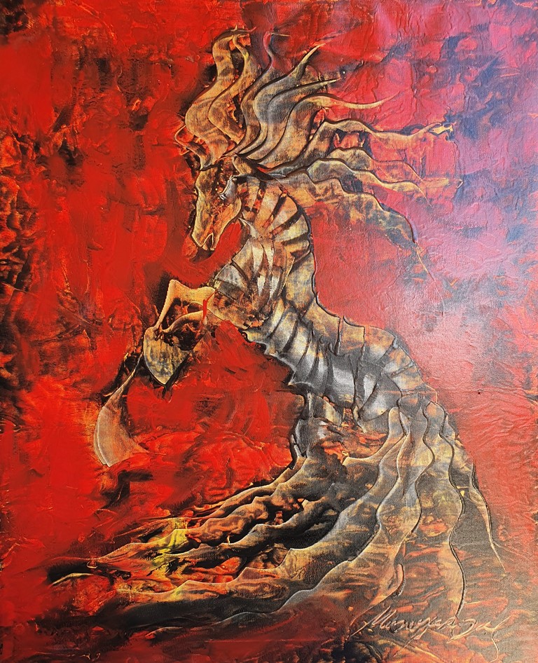 Skok, Monegorijas, ulje na platnu kombinovana tehnika, 80×65 cm, sertifikat, 41300 dinara