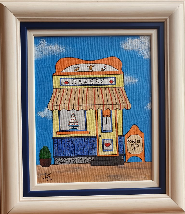 Bakery, akril na platnu, sa 36×31 cm, bez 25×20 cm, Tijana L. , sertifikat, 5900 dinara