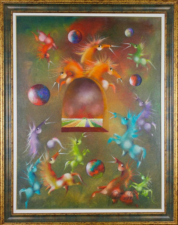 Kontrolisani haos, ulje na platnu kombinovana tehnika, Janoš Mesaroš, sertifikat, sa 93×73 cm, bez 80×60 cm, 2017., 247800 dinara