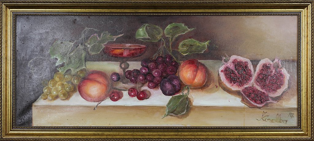 Mrtva priroda 4, Kosovka Marinković, ulje na platnu, sertifikat, sa 37×82 cm, bez 30×75 cm, 41300 dinara