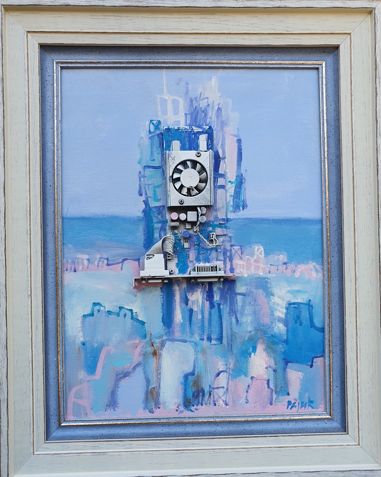 Vetrenjača, Stevan Rajić, kombinovana tehnika sa aplikacijama, sa 53×43 cm, bez 40×30 cm, sertifikat, 17700 dinara