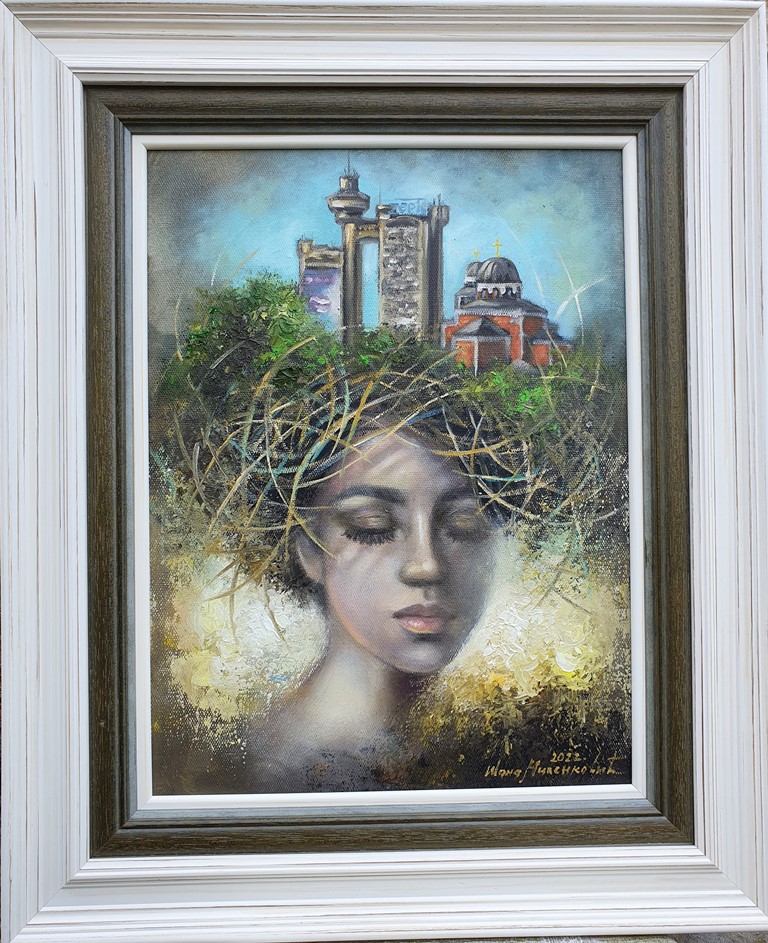 Beograđanka 5, ulje na platnu, luksuzno uramljena, sa 52×42 cm, bez 40×30 cm, sertifikat, Ivana Milenković, 17700 dinara