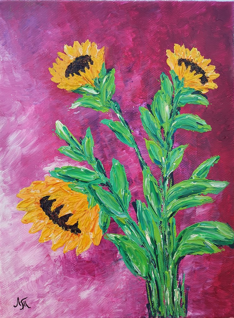 Suncokreti 2, ulje na platnu, 24×18 cm, Tijana L. , sertifikat, 4130 dinara