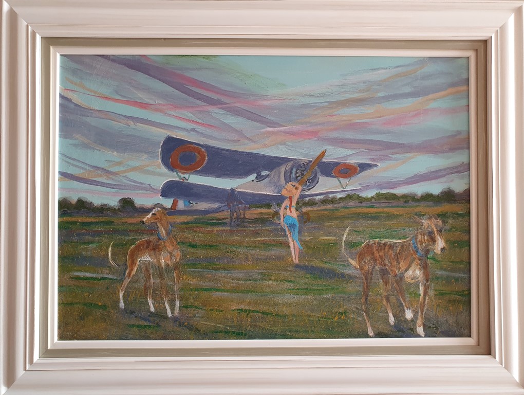 Avion, Zoran Nastić, ulje na lesonitu, luks uramljena, sa 61×81 cm, bez 45×65 cm, sertifikat, 40120 dinara