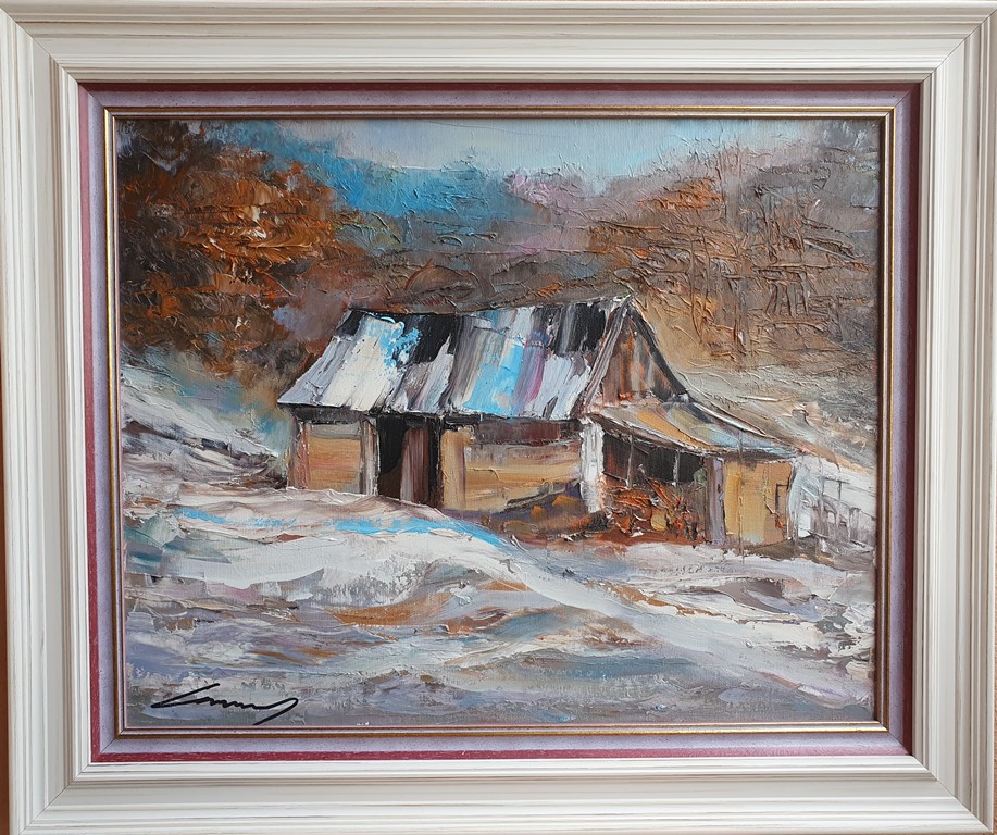 Brvnara, ulje na platnu, Ivan Vanja Milanovic, sa 53×63 cm, bez 40×50 cm, sertifikat, 14160 dinara