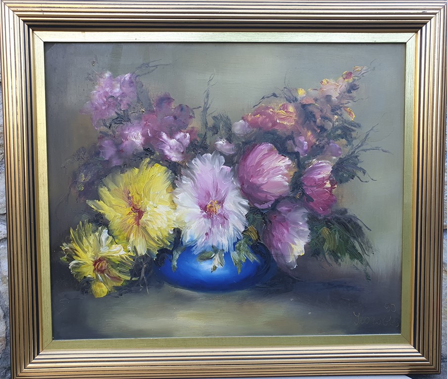 Cveće, Kosovka Marinković, ulje na platnu, sertifikat, sa 62×72 cm, bez 50×60 cm, 53100 dinara