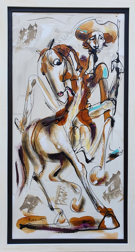 Don Kihot 10, akril na platnu, sa 76×41 cm, bez 70×35 cm, akademski Dušan Rajšić, sertifikat, 17700 dinara