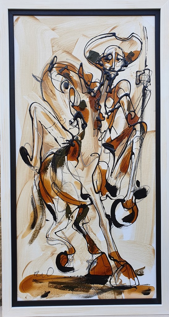 Don Kihot 11, akril na platnu, sa 76×41 cm, bez 70×35 cm, akademski Dušan Rajšić, sertifikat, 17700 dinara