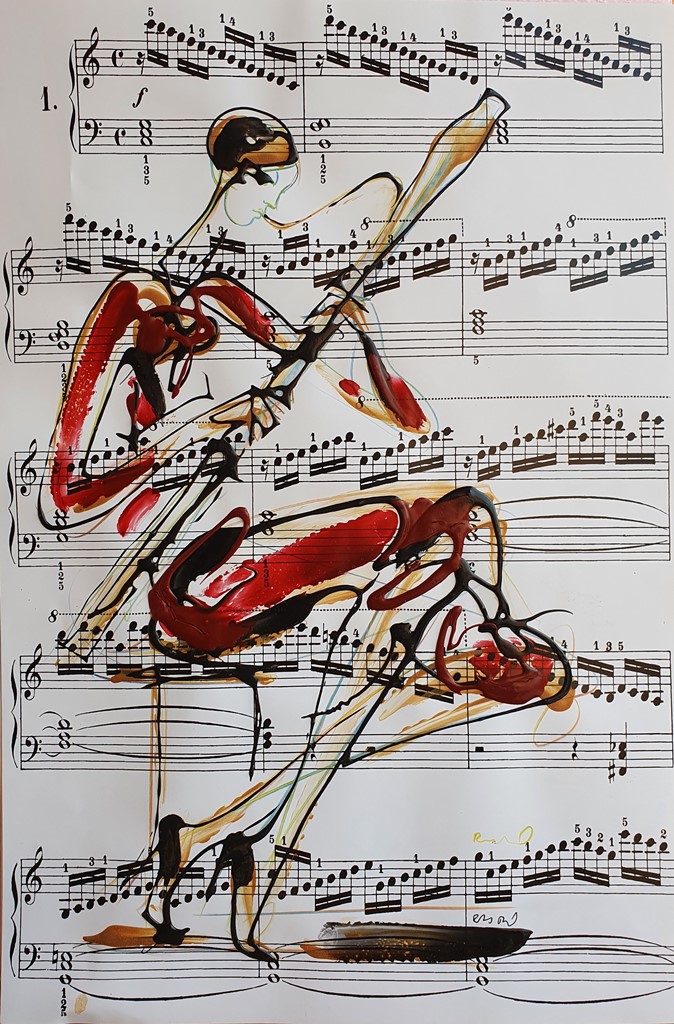 Fagot, kombinovana ulje i crtez na papiru, 49×33 cm, akademski Dušan Rajšić, sertifikat, 9440 dinara