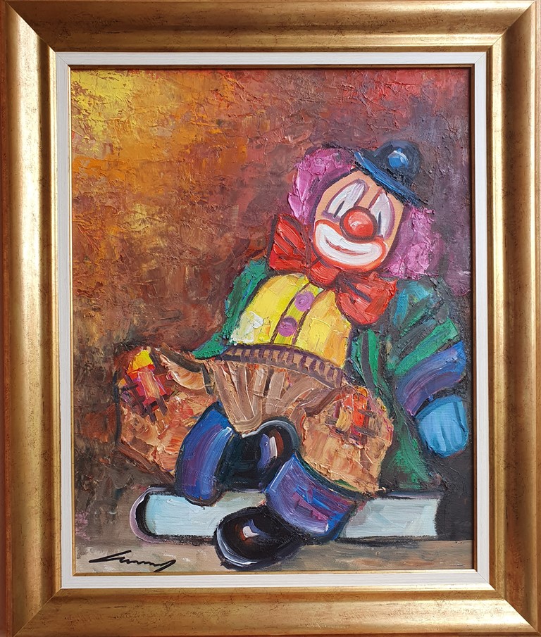 Klovn 1, ulje na platnu, Ivan Vanja Milanovic, sa 51×61 cm, bez 40×50 cm, sertifikat, 14160 dinara