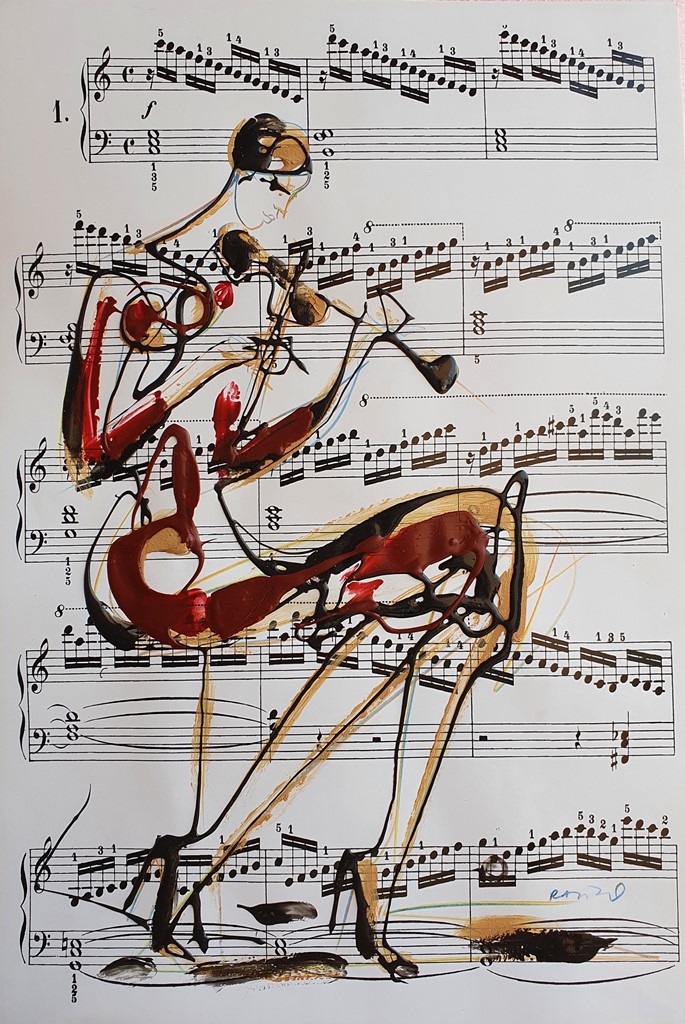 Violinistkinja, kombinovana ulje i crtez na papiru, 49×33 cm, akademski Dušan Rajšić, sertifikat, 9440 dinara